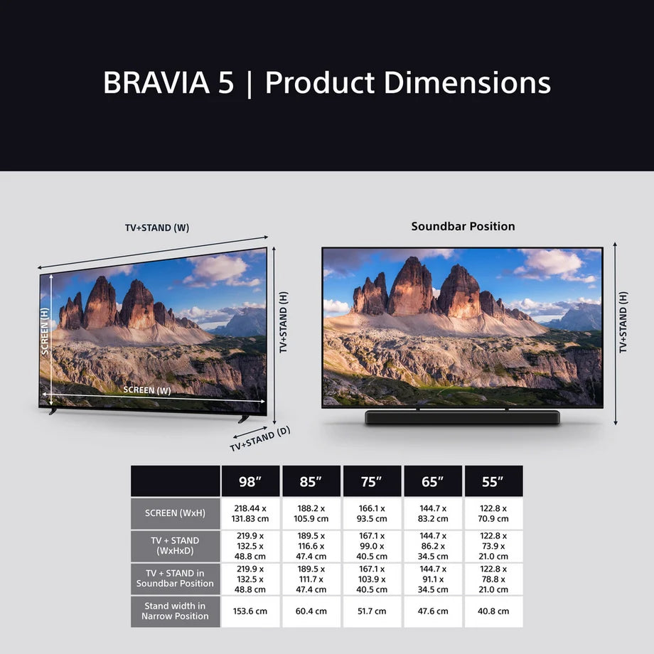 Sony K98XR55BP 98 Inch BRAVIA 5 Mini LED 4K Ultra HD HDR Smart Google TV 2025