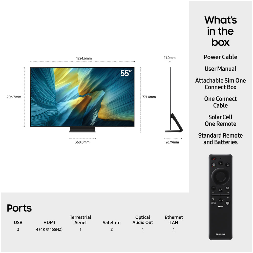 Samsung QE55S95FATXXU 55 Inch S95F OLED 4K Ultra HD HDR Smart AI TV 2025