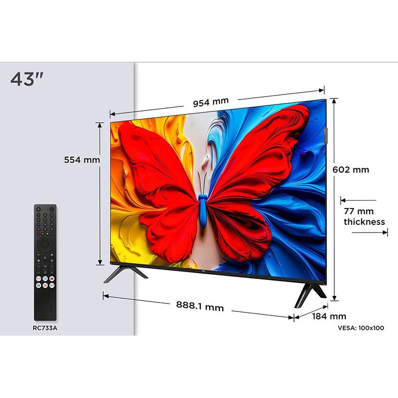 TCL 43V5C-UK 43 Inch V5C QLED Full HD HDR Google Smart TV 2025