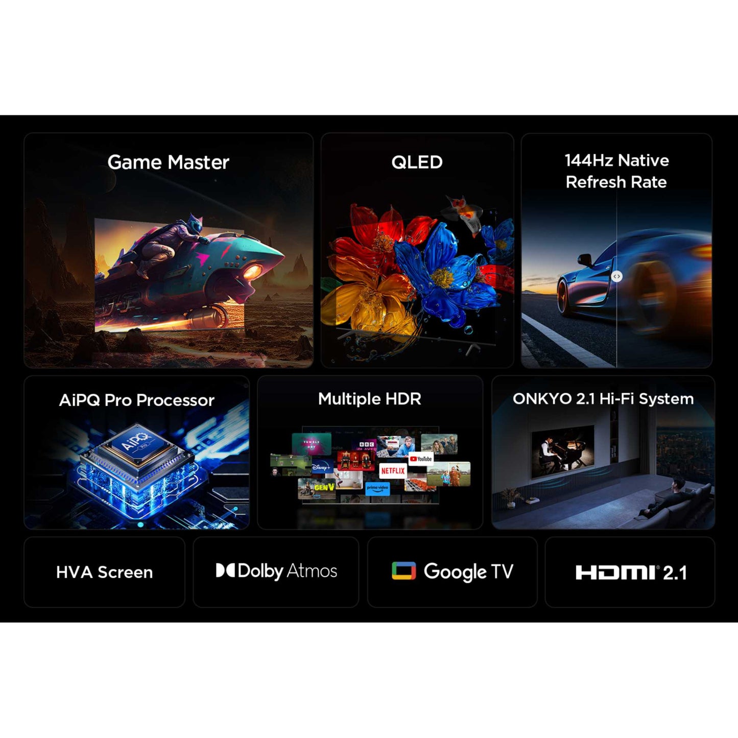 TCL 55T8C-UK 55 Inch T8C 4K QLED Ultra HD HDR Smart Google TV with 144Hz Motion Clarity Pro and Onkyo 2.1 sound