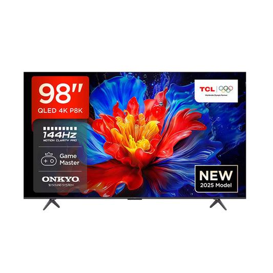 TCL 98P8K-UK 98 Inch P8K 4K Ultra HD HDR QLED Smart Google TV with 144Hz Motion Clarity Pro and Onkyo 2.1 sound 2025